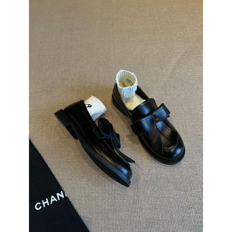 Cowhide Version~ Round Head Bow British Style Loafers One Pedal Retro College Single Shoes Low Heel Small Leather Shoes Women