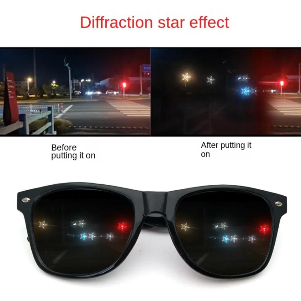 3D Heart Effect Diffraction Glasses Women Sunglasses Rectangle Rainbow Kaleidoscope Festival Party Style Eyewear Clear/Gray Lens