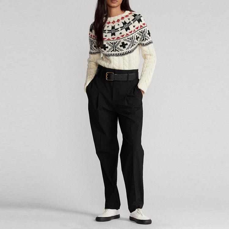Polo Ralph Lauren SS23 Geometric Pattern Long Sleeve Pullover Sweater Women Sweater White 211860633-001