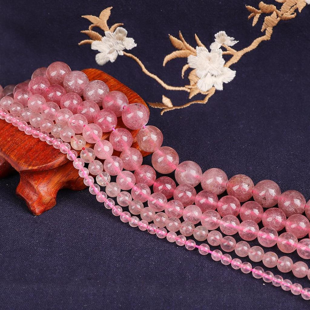 Strawberry Quartz Round Spacer Beads, Natural Pink Stone Loose Beads for DIY Bracelet Making