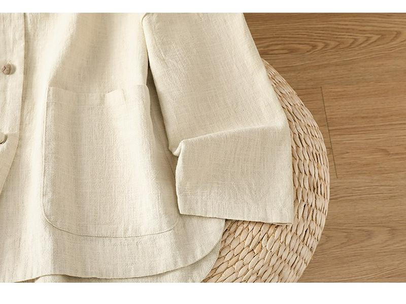Women's Autumn Zen Cotton Linen Shirt Jacket with Frog Buttons