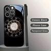 Funda de Teléfono Negra de Cristal Templado con Patrón de Dial Giratorio Retro para Samsung Galaxy S25 S24 S23 Ultra Plus FE Cubierta a Prueba de Golpes