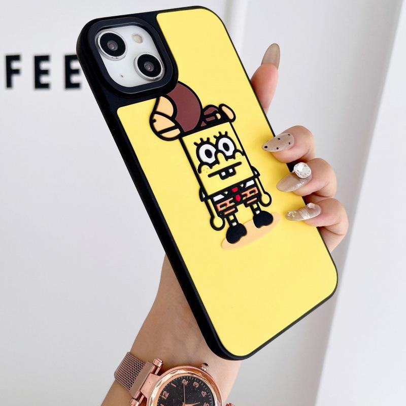 Silicone 3D Stereo SpongeBob Phone Case for iPhone 11/12 Pro/15 Pro Max