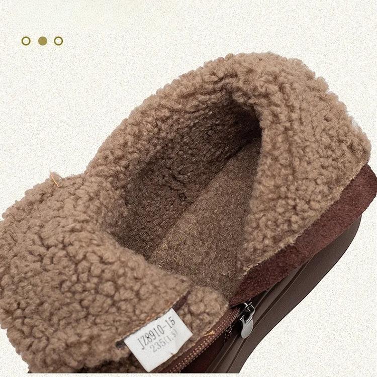 Johnature Retro Mixed Colors Plush Warm Short Boots Genuine Leather Thick Soled Women's Shoes