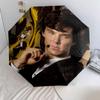 Sherlock Holmes pattern, automatic folding umbrella, portable and foldable design, 8 ribs, a Christmas or birthday gift.