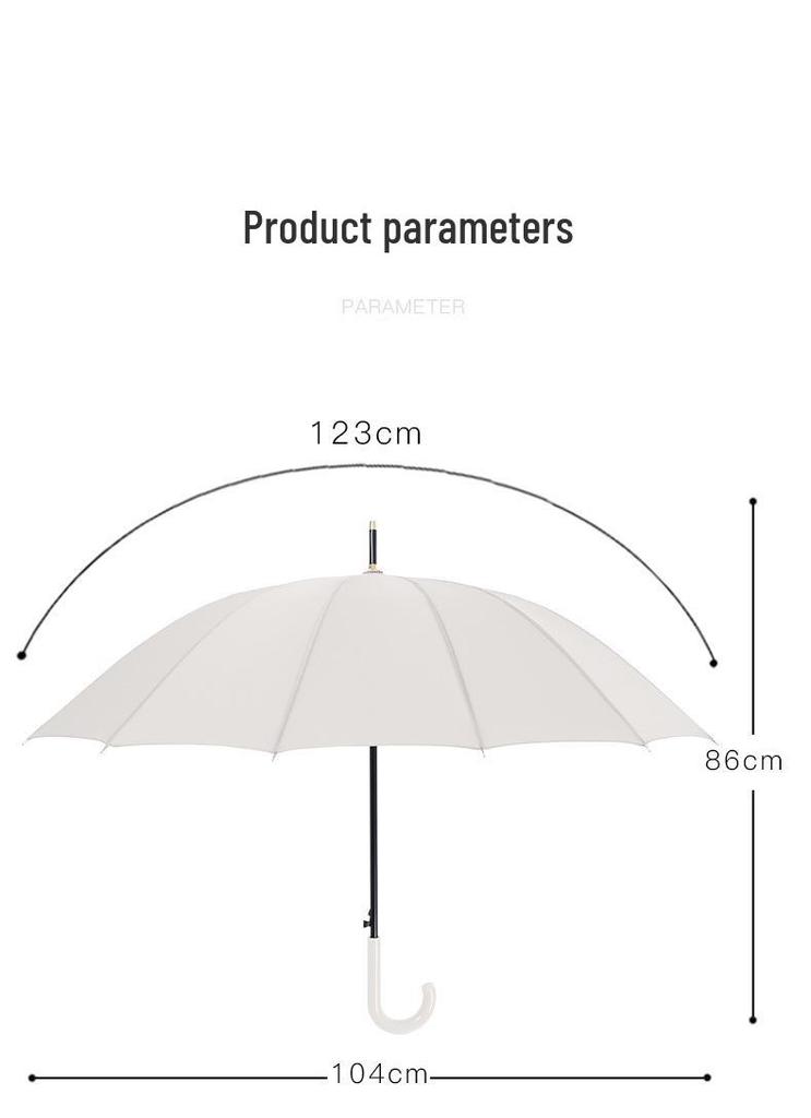 Large Windproof Umbrella: 16-Rib, Long-Handle, Solid Color, Automatic, for Women & Men