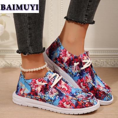 Random Print Women Flats Canvas Sneakers Casual Running Shoes Autumn 2025 Trend New Cozy Sport Travel Shoes Hiking Mujer Zapatos
