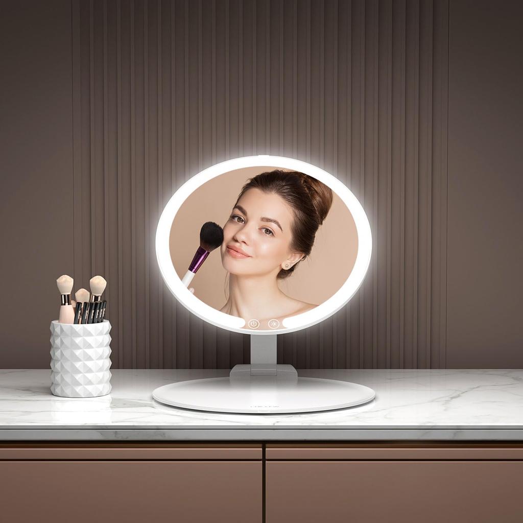 Beautifive LED Makeup with 10x Pocket USB Battery Side Guide Light 4 Brightness 3 CRI Color Round Shape Mirror, Tabletop, Foldable, Light,