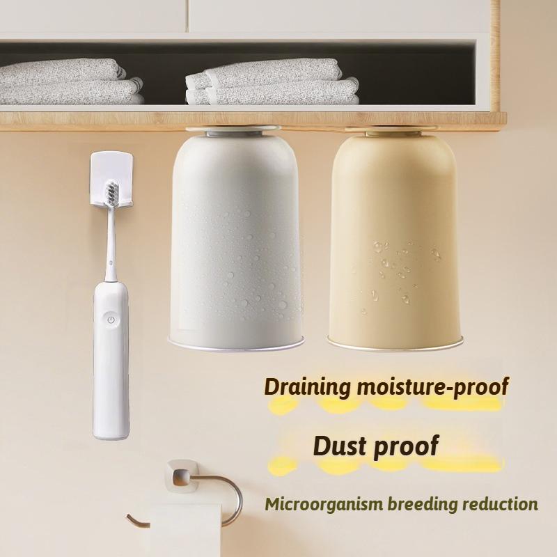 New Magnetic Toothbrush Cup Stainless Steel Sleek Minimalist Design Dual Function Rinsing/Drinking Drainage Dustproof Anti-Scale
