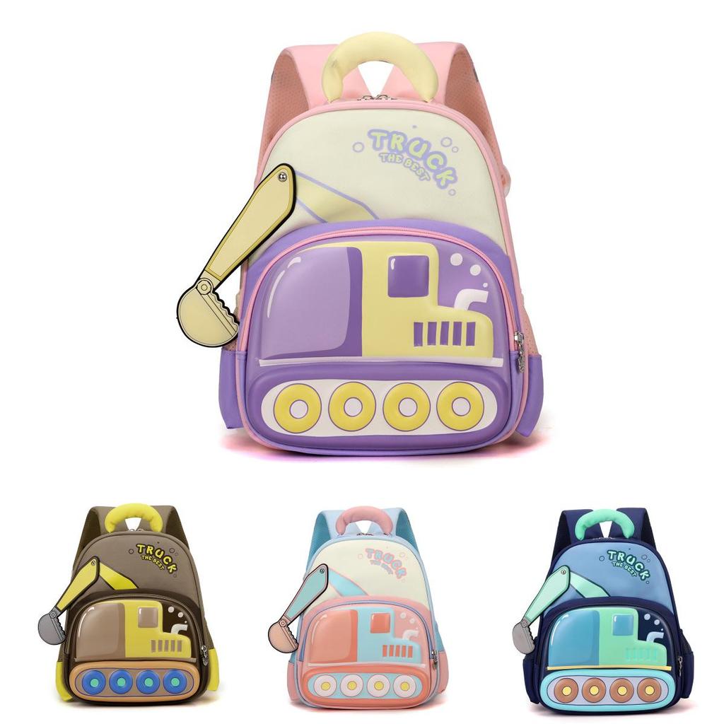 Cartoon Excavator Kids Backpack With Breathable Nylon For Preschool School Travel