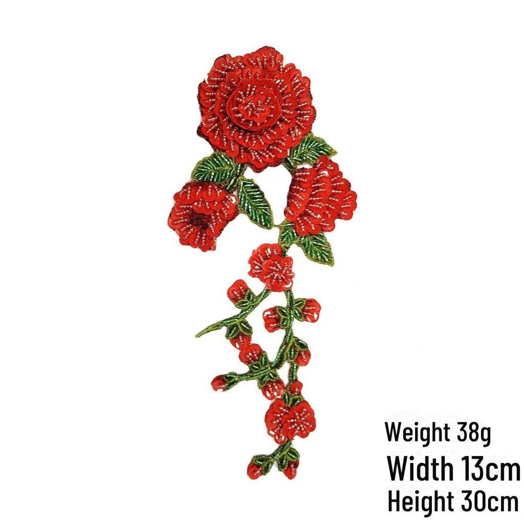 Water-Soluble 3D Floral Embroidered Beaded Patch for Collar or Dance Costume