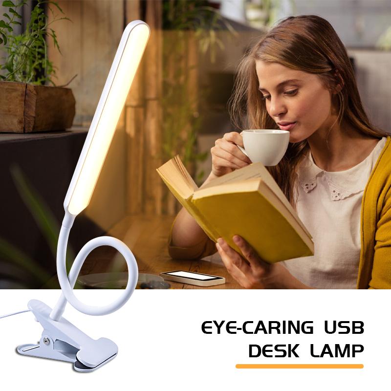 1pc LED Clamp Desk Lamp 3 Light Modes Flexible Gooseneck USB Powered Eye Protection Reading Light Modern Home Office Lighting