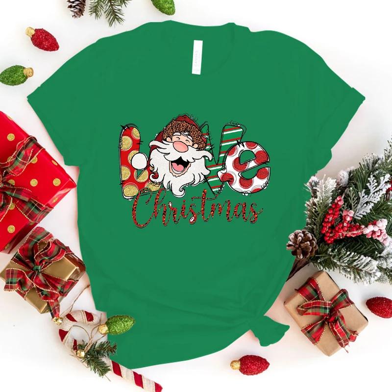 Fashion Christmas Love Santa Claus Print T-Shirt Girl T Shirt Soft Print Top Unisex Tee Clothing Casual O-Neck Short Sleeve