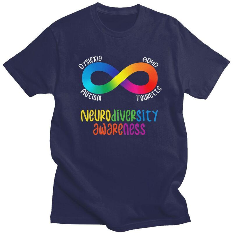Male Neurodiversity Awareness ADHD Autism Dyslexia Tourette T Shirts Short Sleeve Cotton TShirt Casual Loose Oversized Clothes