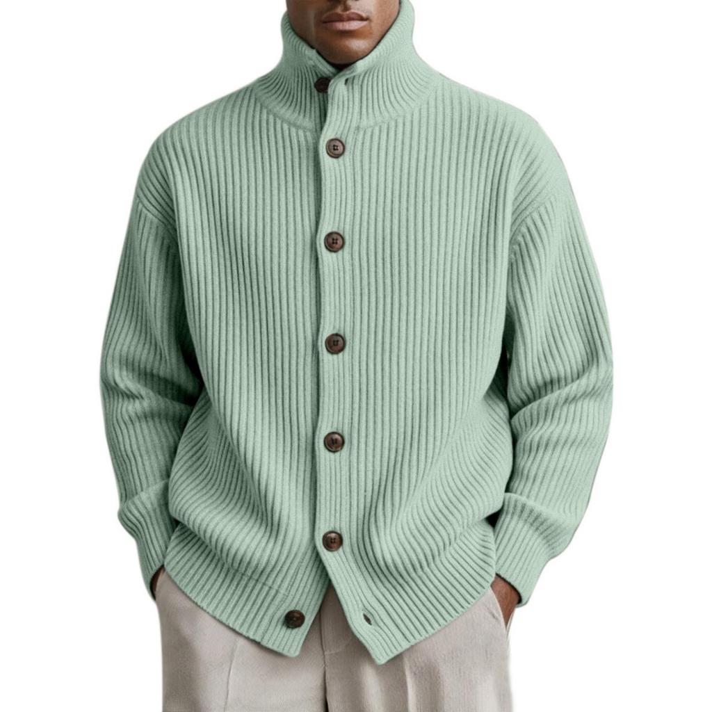 Cardigan in maglia casual e rilassato da uomo -colore, Cappotto con bottoni a maniche lunghe a righe, collo alto, a maglia grossa da uomo