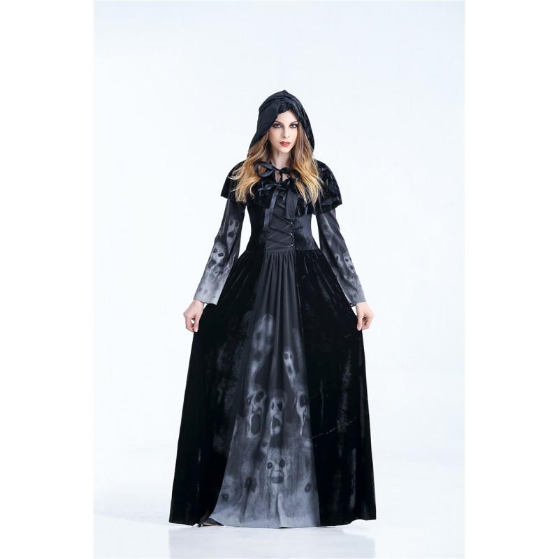Adult Halloween Witch Devil Costume Horror Skull Long Dress Vampire Role Play Outfit Stage Party