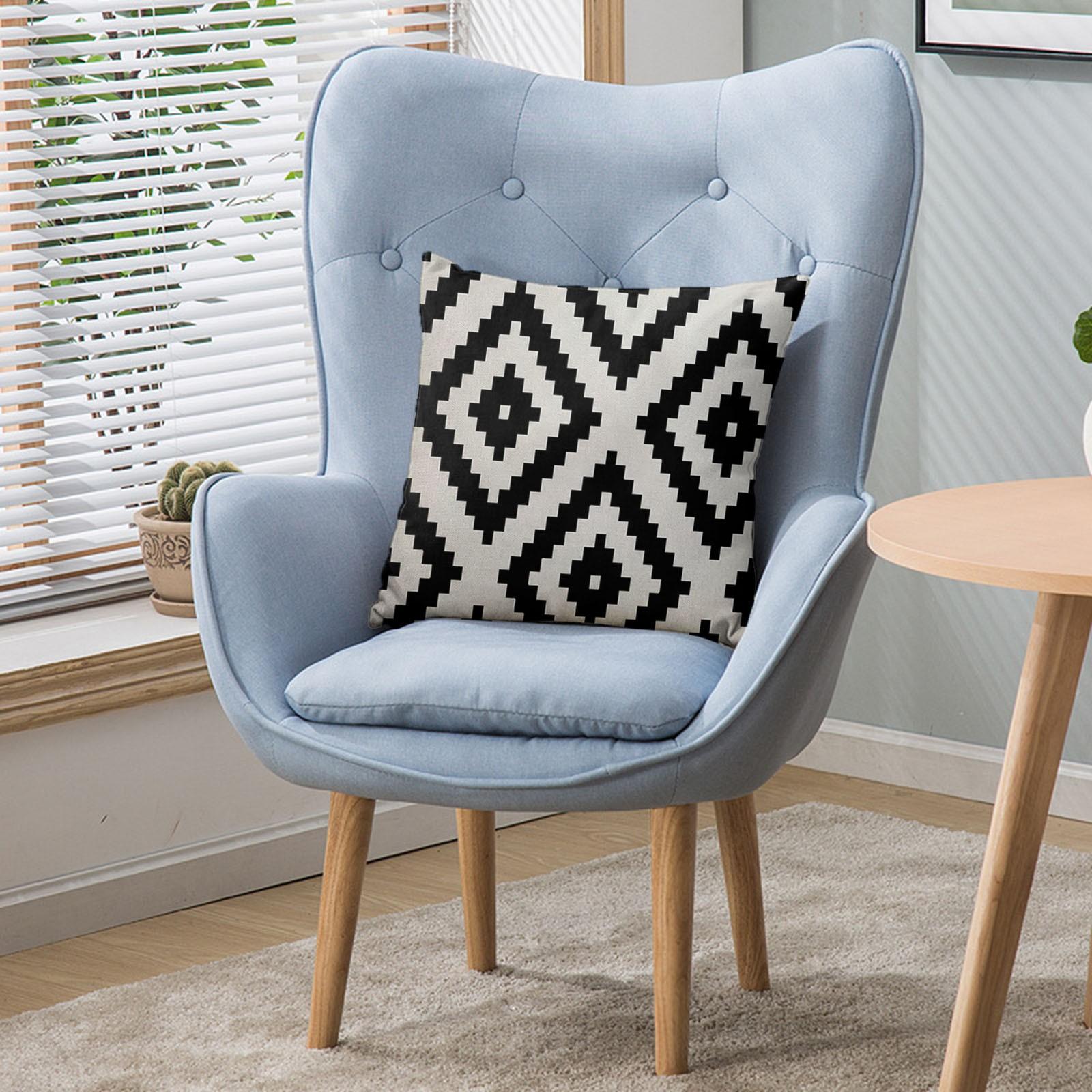 

45cm Black Geometric Linen Cushion Cover Pillowcase Home Decor Living Room Sofa Pillow Cover Decor Suitable for Bedroom Car One Size