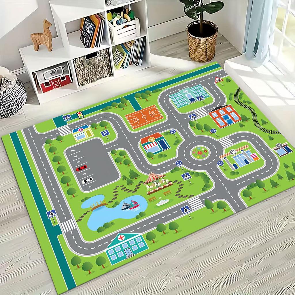 Child Urban City Road Traffic Learning Interactive Game Playroom Rug for Bedroom Living Room Sofa Home Doormat Decor,Non-slip