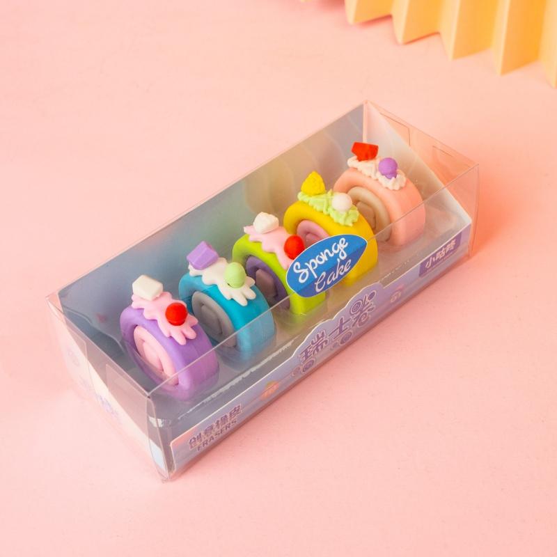 5 Pieces/batch Cartoon Cute Swiss Roll Cake Eraser Elementary School Exam Children Stationery Painting Sketch Kawaii Eraser (as the picture,XS)