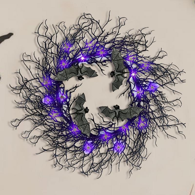 Halloween Branch Wreath Artificial Black Twig Wreath Signs Halloween Party Gothic Branch Props For Wall Window Porch Tree Patio