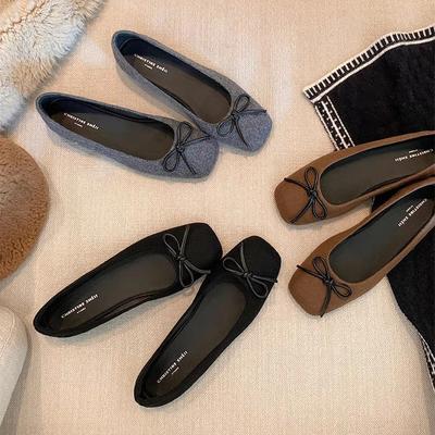Su Yinyin Has the Same Soft-soled Retro Flat-bottomed Bow, Shallow Mouth Flat-soled Single Shoes, Female Grandma Shoes, Commuting