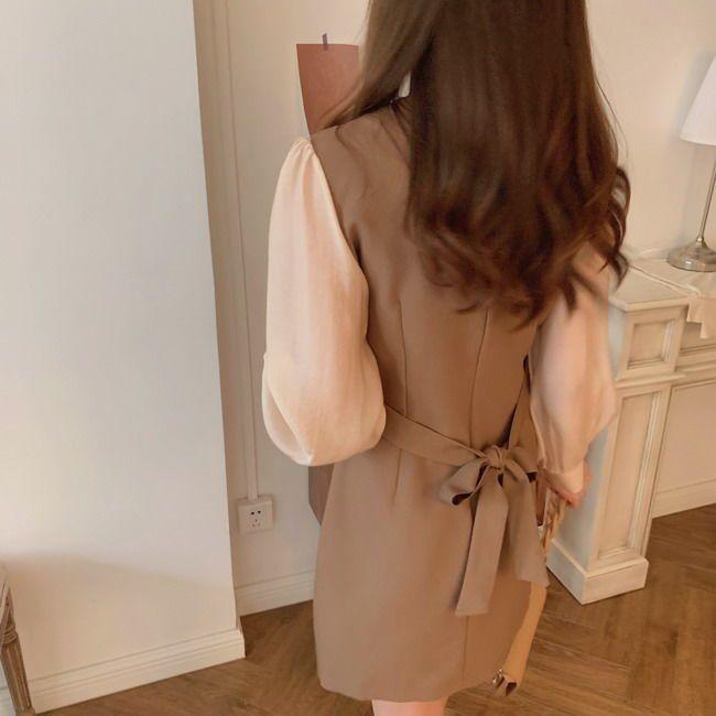Spring Long Sleeve Chiffon Dress With Waist Ties For Casual And Office Wear
