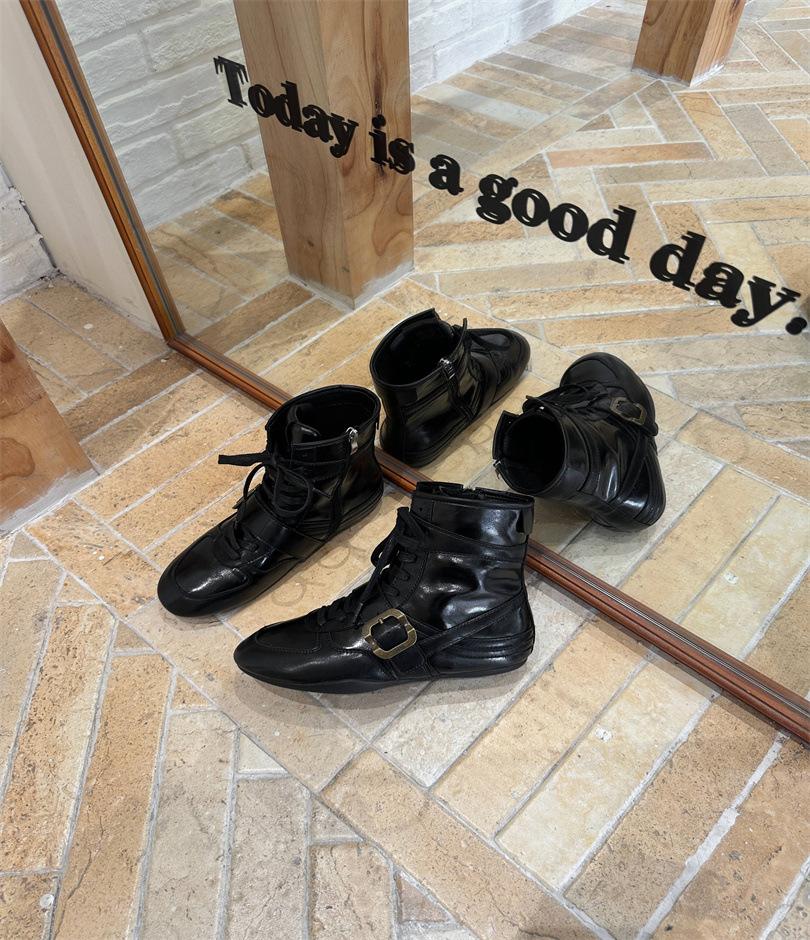 Höhenvergrößernde Boxstiefel Damen modische Schnürung runde Zehenpartie Plateau Maillardbraun Retro-Riemen mittelhohe Schaftweite kurze Stiefel