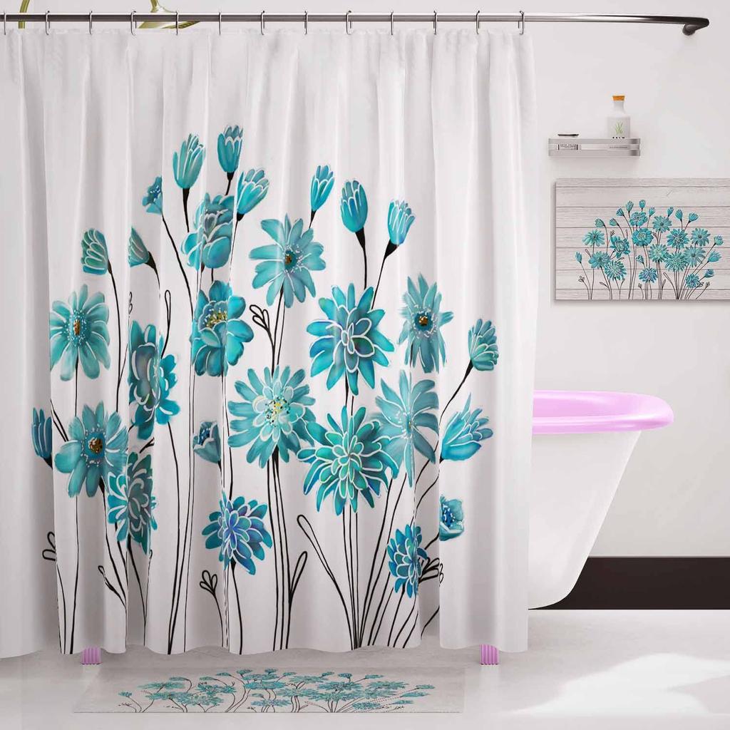 Cherry Blossom Shower Curtain, Spring Floral Japanese Sakura Bathroom Decor Polyester Fabric Waterproof Bath Curtain With Hooks