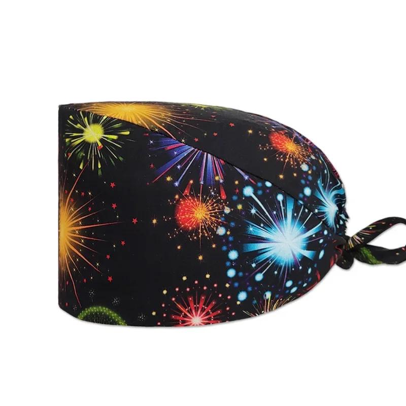 HZMNOI 100% Coton Bonnets Chirurgicaux Imprimés à Lien Arrière Section Élastique Bonnet de Bloc Infirmière pour Hommes Femmes Hôpital Chapeaux Médicaux Nouvelle Arrivée