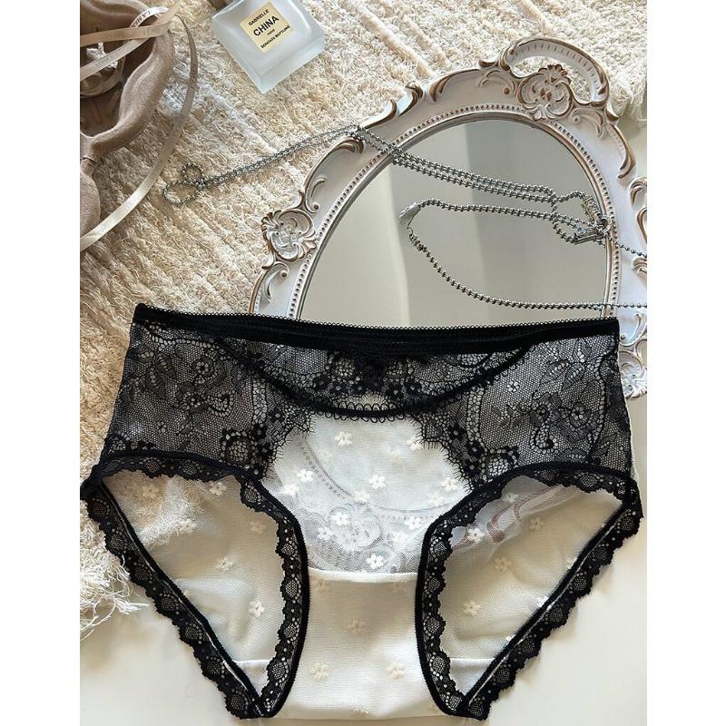 Девочки Весна и Лето Чисто Сексуальное Кружево Сетка Пустотелые Дышащие Камелия Увлажненные Трусики Треугольники L шампанского/чёрный