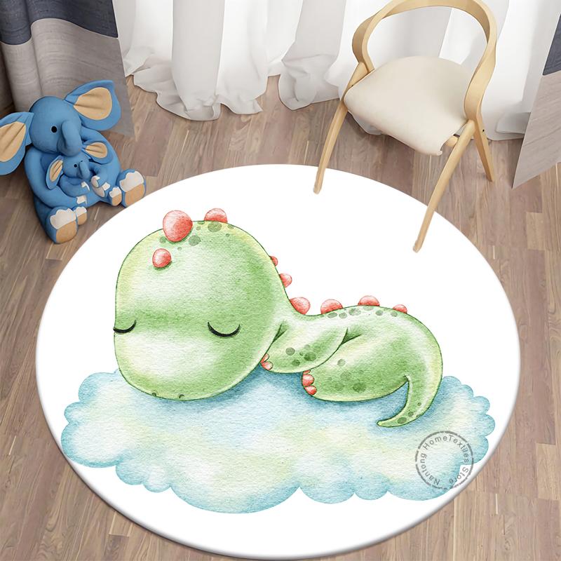 Children Round Carpet Living Room Rugs Dinosaur Printed Bedroom Carpet Home Decoration Floor Lounge Rug Children Room Mat