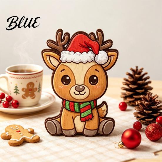 Christmas Gift for Scarf Cartoon with Santa Elk Figurine Friends Wooden Hat And Deer Tabletop
