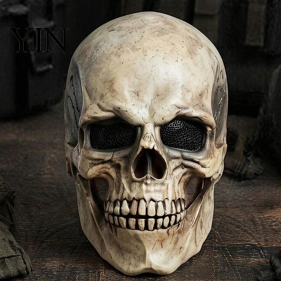 Prodyšná Lebka s Oky Masque Strašidelná Halloweenská Celohlavová s Pohyblivou Čelistí, Děsivá Realistická Kostra Latexová Helma Síťované Oči pro Dospělé Cosplay