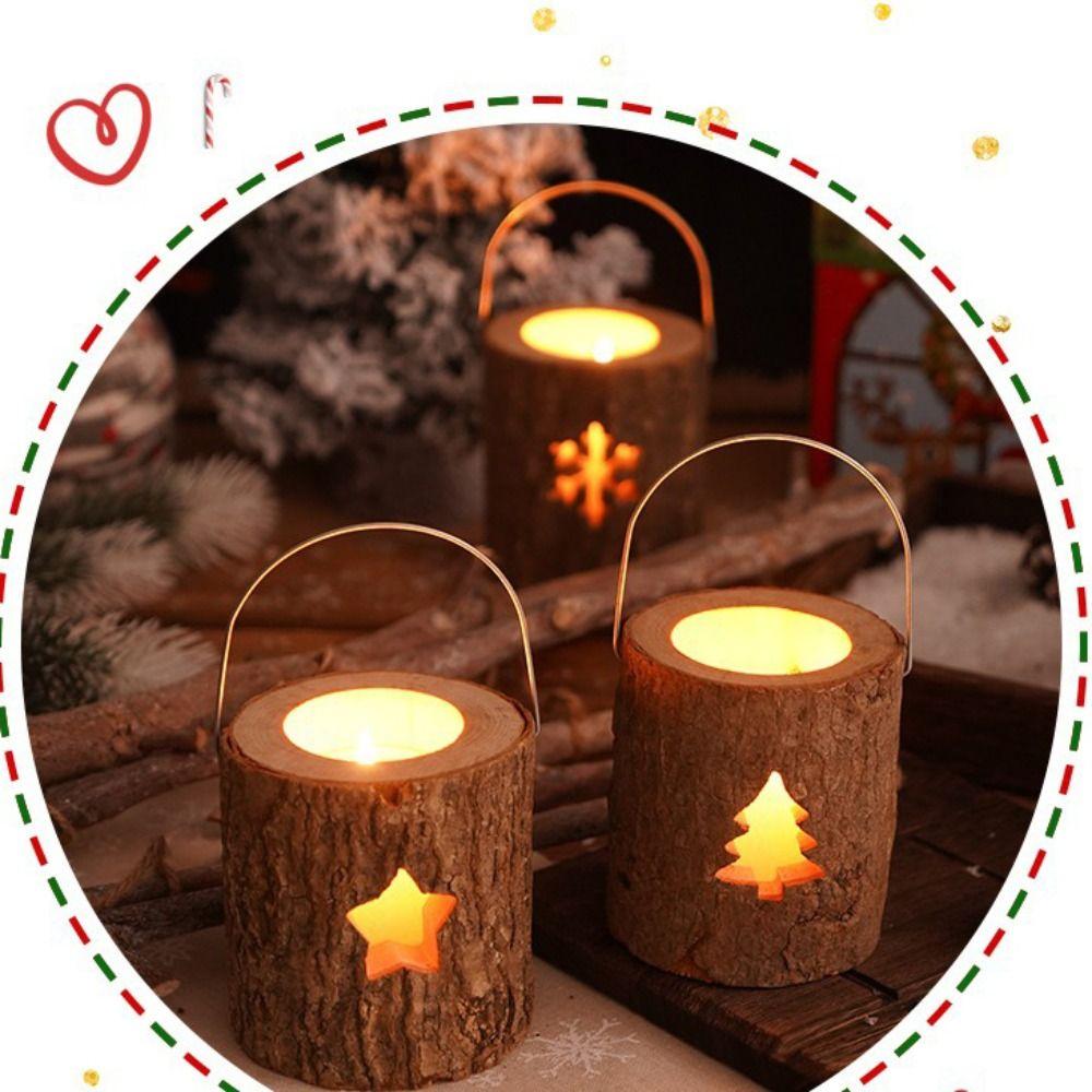 Decorative Candle Holder Rustic Craft Candelabra Tabletop Ornament Wood Candlestick Atmosphere