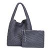 New hand-woven large-capacity PU leather women's bag, casual handbag, mother-and-daughter shoulder bag, wholesale