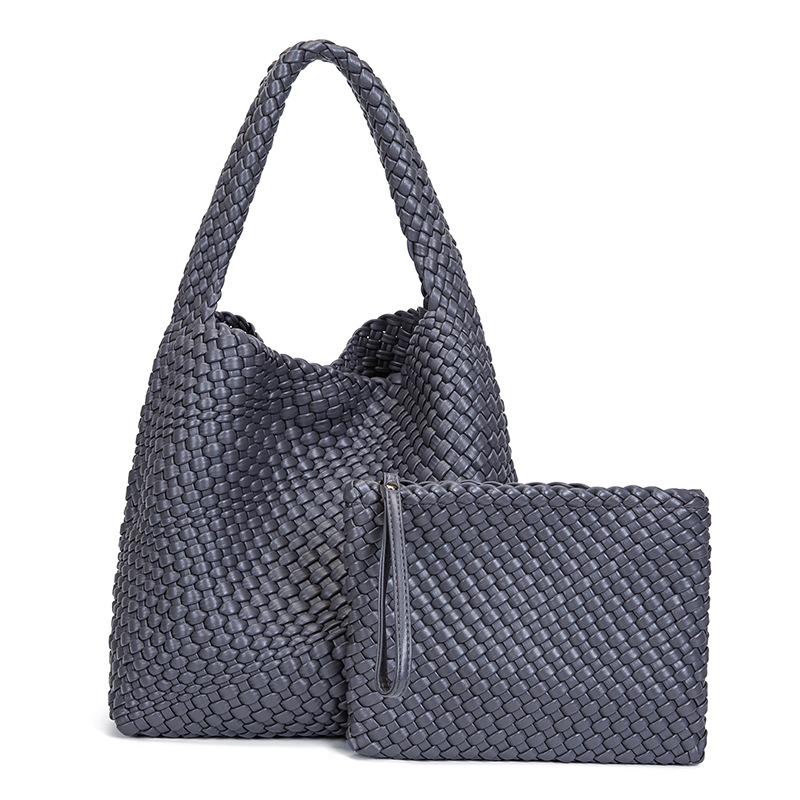 New hand-woven large-capacity PU leather women's bag, casual handbag, mother-and-daughter shoulder bag, wholesale