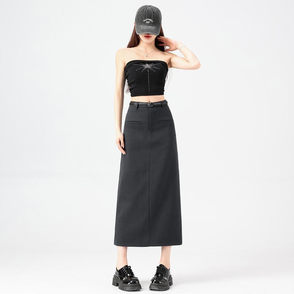 Gray High-End Slimming Skirt for Women - Spring 2026 Arrival, Versatile Temperament, Slit, Hip-Hugging, Mid-Length Skirt