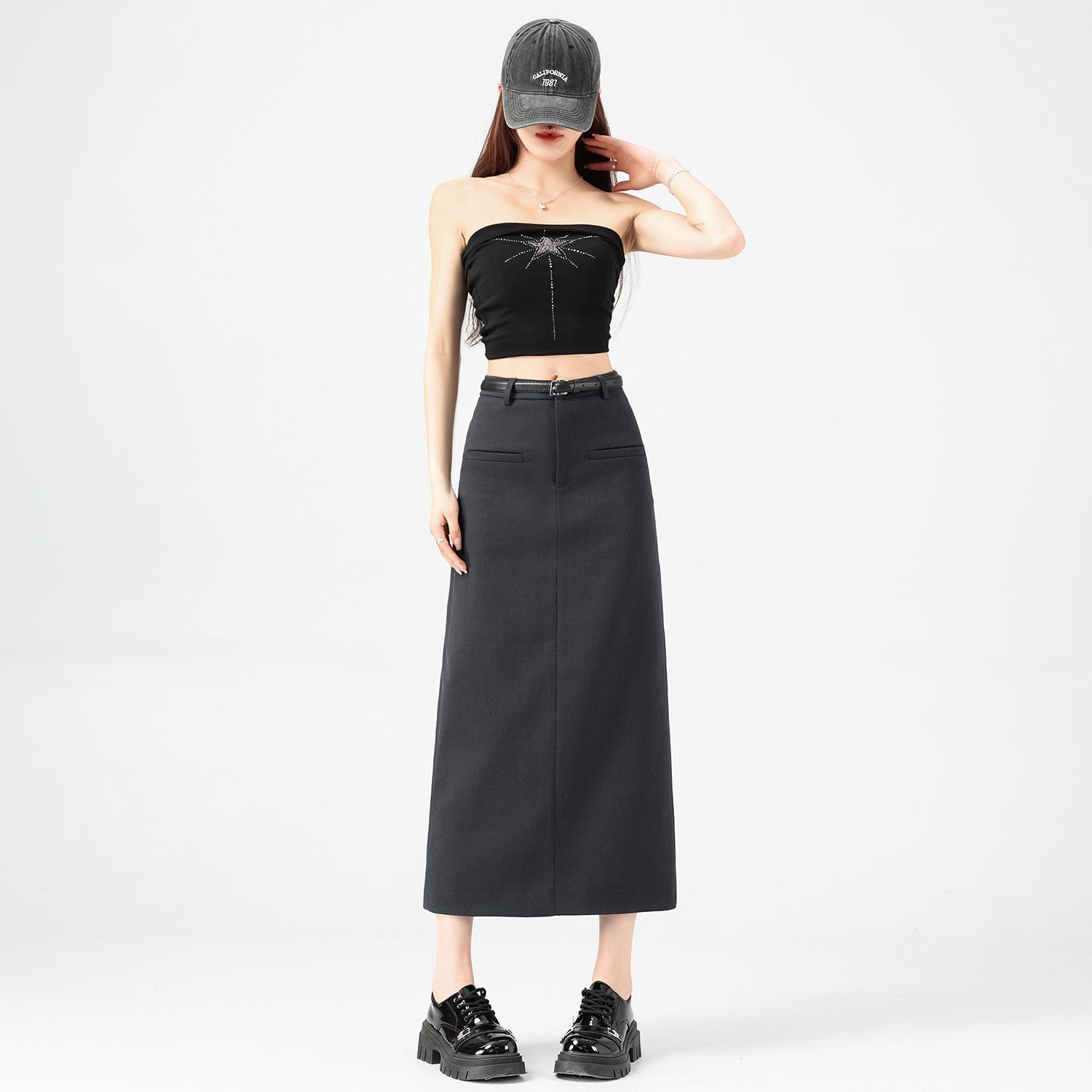 Gray High-End Slimming Skirt for Women - Spring 2026 Arrival, Versatile Temperament, Slit, Hip-Hugging, Mid-Length Skirt Extra Large серый