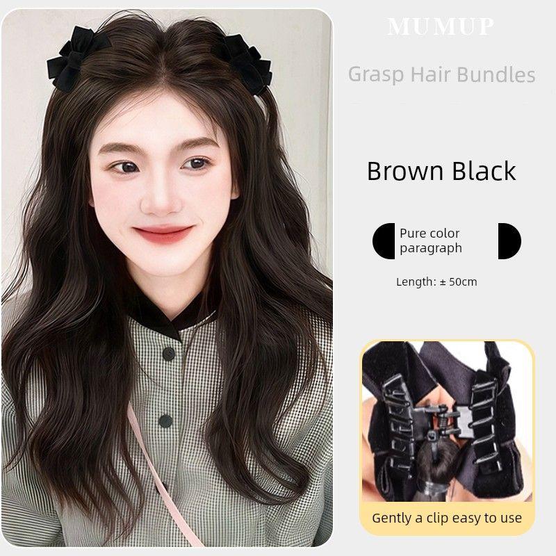 

Уши феи Бант Парик Коса Захват Женский Мелированный Двойной Хвост Парик Пучок Челка на бок Клипса Головной убор Elf Ear Clamp Hair Bundle [Brown Black]]