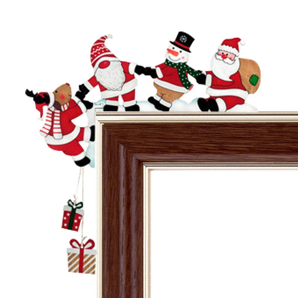 Christmas Door Corner Frame Decorative Holiday Door Frame Sign Santa Snowman Elk Wall Retro Door Frame Decoration Wooden