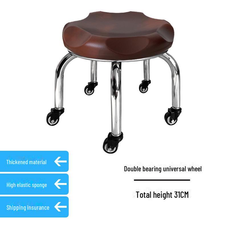 Silent Mobile Beauty Stool with Universal Wheels - Multifunctional, Low-Profile, Round Design for Home or Studio Use.