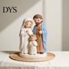 Hand Painted Nativity Decor Christmas Scene Figurine, Cartoon Manger Baby Jesus Resin Craft Religious Blessing Gifts for Home, Creative Indoor Holiday