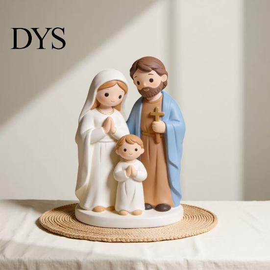 Hand Painted Nativity Decor Christmas Scene Figurine, Cartoon Manger Baby Jesus Resin Craft Religious Blessing Gifts for Home, Creative Indoor Holiday