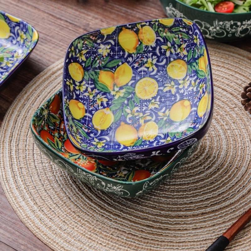 1PC Ceramic Tableware Bohemian Style Retro Home Tableware Creative Dim Sum Plate Fruit Plate Household Goods