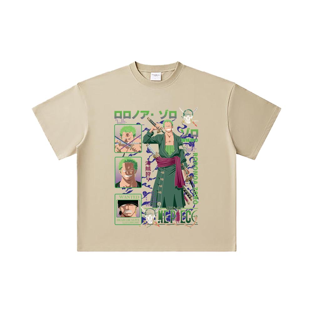 260 GSM Double Yarn 32 Count 100% Cotton One Piece V24 Zoro Print Unisex Heavy Cotton T Shirt