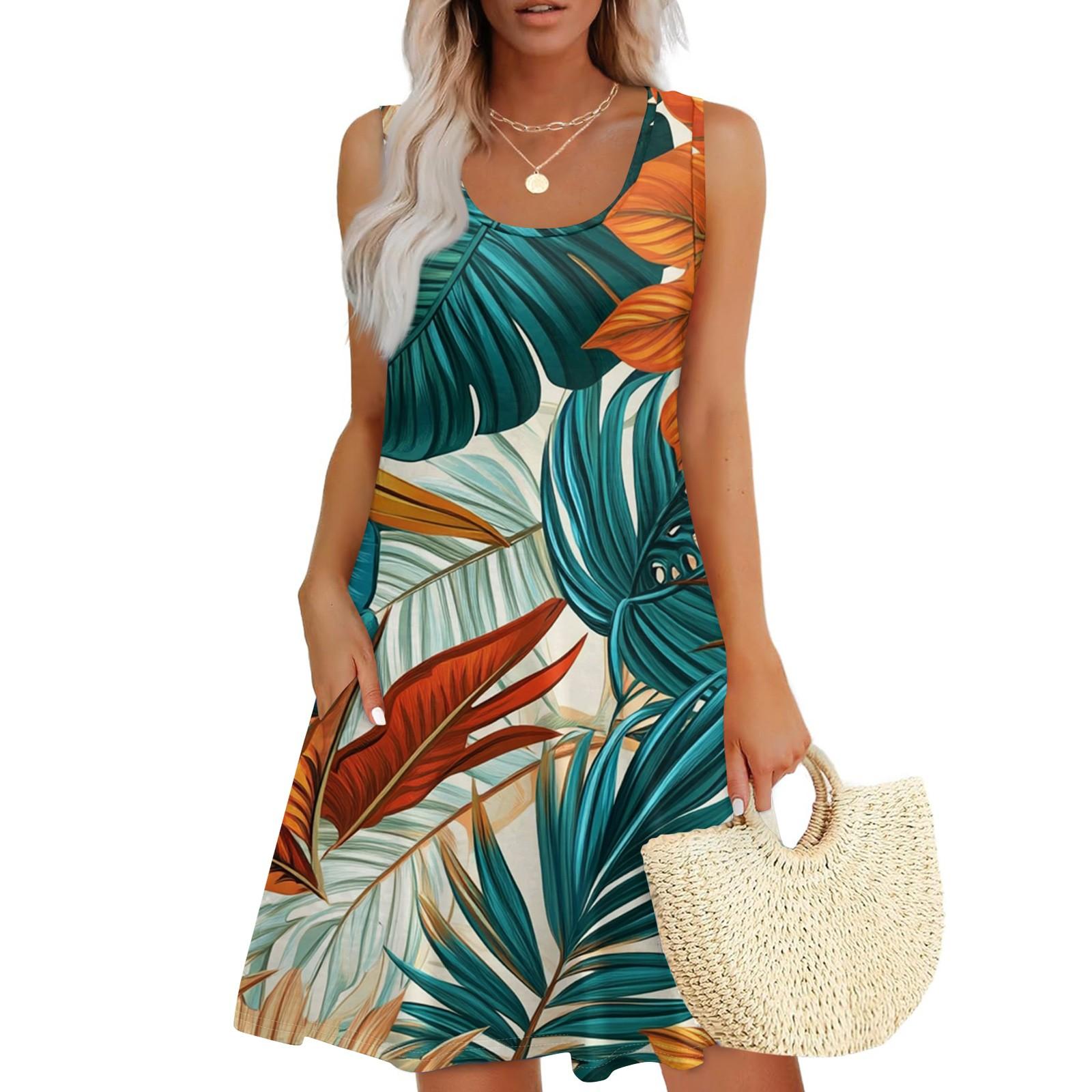 

Женское повседневное модное платье с принтом и U-образным вырезом без рукавов XXL