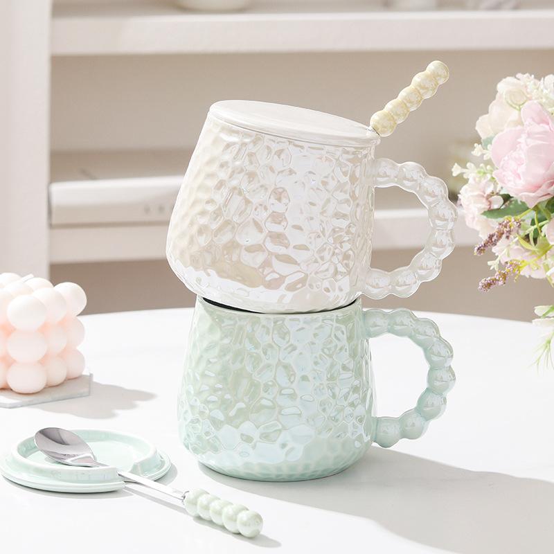 Ins Style Light Luxury Cup High Value Ceramic Mug Women with Lid Spoon Office Coffee Cup Couple Milk Cup