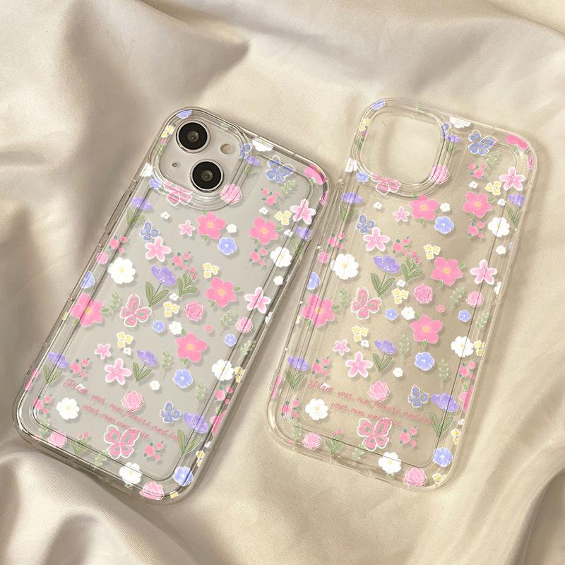 Vollbild Blumen Schmetterling für iPhone17ProMax Handyhülle Apple 16Pro Airbag 14/15 Nische x