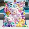Bunter Teddybär mit Blumenmuster Dekorative Überwurfdecke für Sofa, Bett, Heimdeko, Camping und Reise Geschenk
