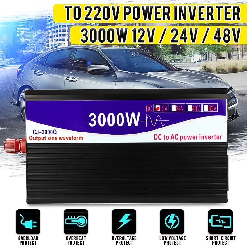 3000W Transformer Converter Pure Sine Wave Power Inverter+Double LCD Display Black